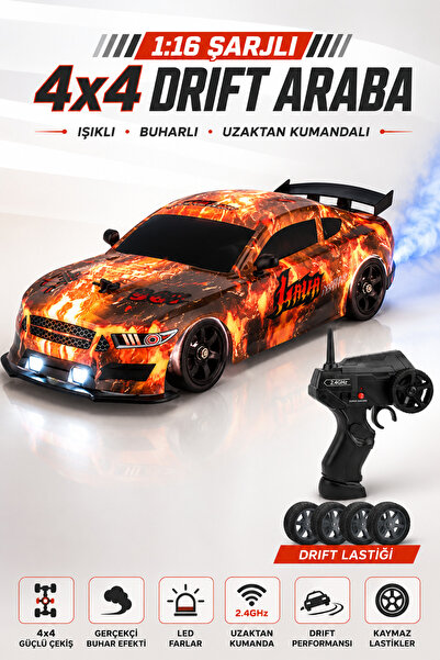 YILDIRIM OYUNCAK Uzaktan Kumandalı Şarjlı Işıklı ve Buhar Atan 4x4 Drift Arab...