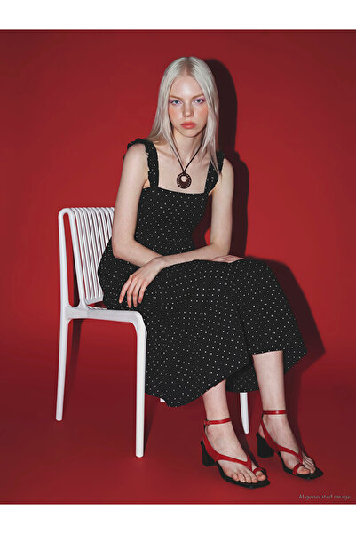 LC Waikiki Black Square Neck Polka Dot Ruffle Layered Dress
