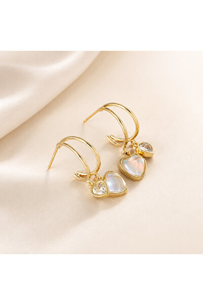Kumru Studio Gold Pearlescent Stone Heart Double Hoop Earrings
