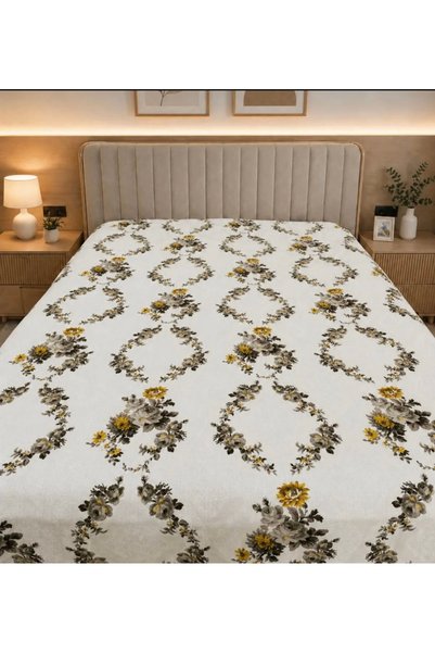 Şahinhome Set de lenjerie de pat dublă, elastică, cu flori maro, 100% bumbac