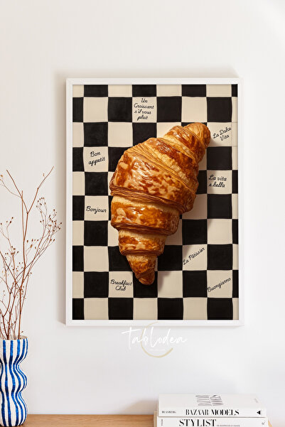 tablodea Retro Style Croissant-Themed French Cafe Kitchen Painting, Coffee Co...