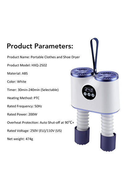 Choice EU white color Portable Shoe Dryer with Fan Hot Air Heater Moisture Od...