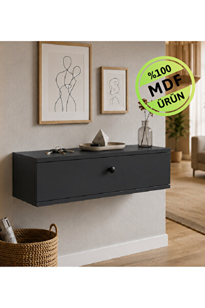 ENG AHŞAP Duvara Monte Dresuar 60x25x20 cm | Antrasit MDF | Kapaklı Asma Kons...