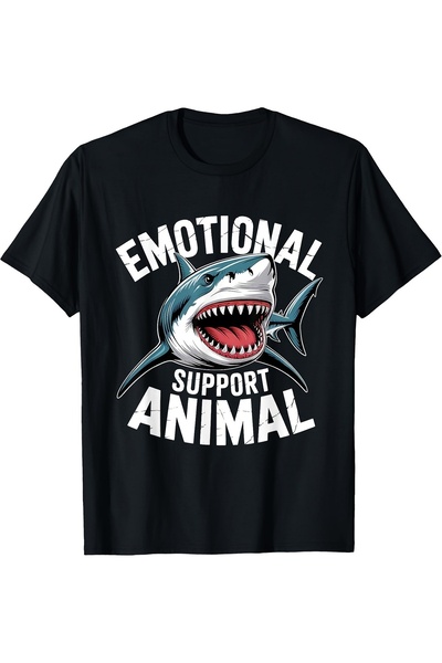 23 nisan Men' Emotional Support Animal TShirt Funny ESA Shark Retro Graphic T...