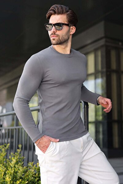 Madmext Ανδρικό μπλουζάκι Slim Fit από 100% βαμβάκι καπνιστό E7187