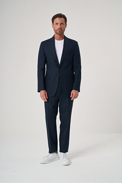 Velvarde Linen Slim Dark Blue Trousers