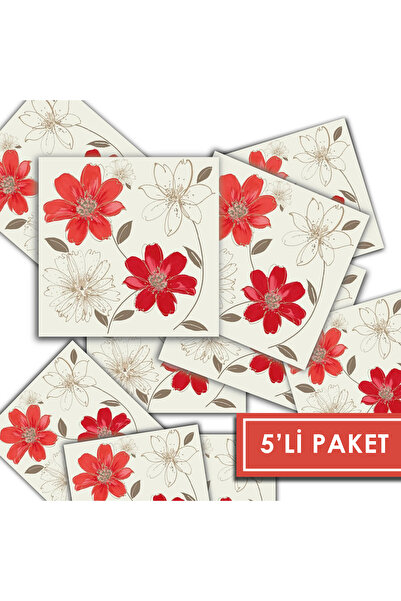 TİNK Kendinden Yapışkanlı Kırmızı Çiçek Desenli Pvc Karo 20x20 Cm 5’li Paket