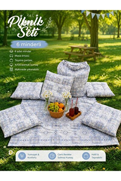 Erca Home Tekstil Ürünleri Çok Amaçlı Piknik Örtü Seti 6 Adet 50 x 50 Minder ...