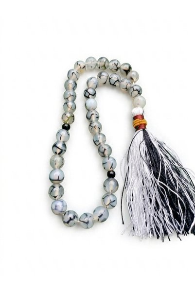 Moon of Noon Dragon vein beads gray, Natural Shajari tasbeeh 33 count Islamic prayer beads