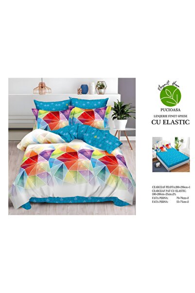 naniland.ro Lenjerie de Pat Bumbac Satinat 2 Persoane 6 Piese cu Elastic 180x...