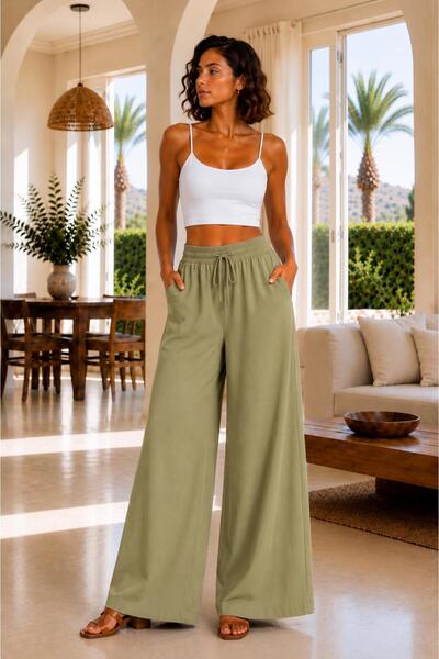 OurStyles Summer Linen Mixed Women's High Waist Pants