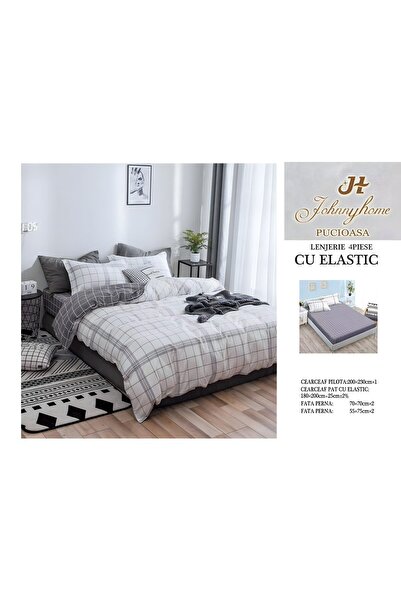 naniland.ro Lenjerie de Pat Bumbac Satinat 2 Persoane 4 Piese cu Elastic 180x...