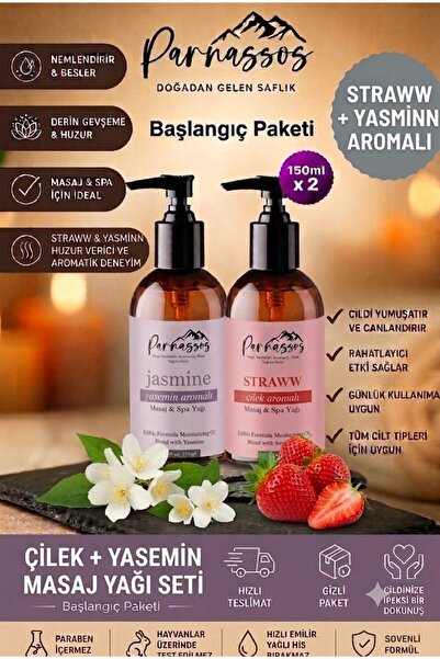 Parnassos Çilek & Yasemin Masaj Yağı Seti 2x150 ml | İpeksi Doku, Uzun Süreli...