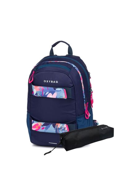 Karton PP School Backpack and satchel with pencil case - OXY SPORT FLOWERS BLUE