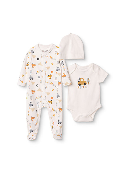 ebebek Hello Baby HelloBaby Erkek Bebek Tulum-Body-Şapka Araba Baskılı Çıtçıt...