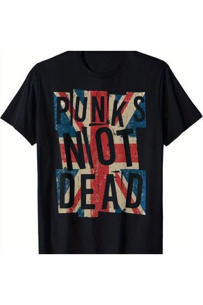 23 nisan تي شيرت رجالي بتصميم عتيق "Punks Not Dead" مع رسومات علم الاتحاد الب...