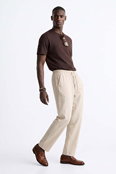 BARRELS AND OIL Men's Tie-Waist Washed Detail Trousers - Stone