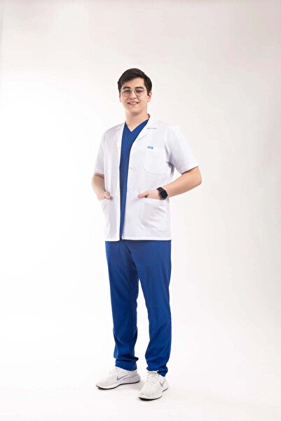 oksijen uniform Erkek - Ceket Boy, Klasik Yaka, Kısa Kol Beyaz Önlük