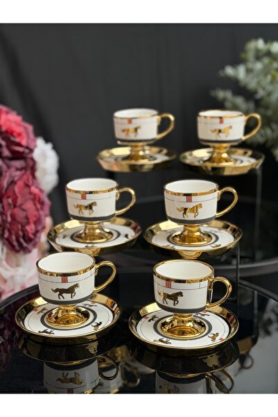 Ulus Home 6-Person Porcelain Horse Coffee Cup Set