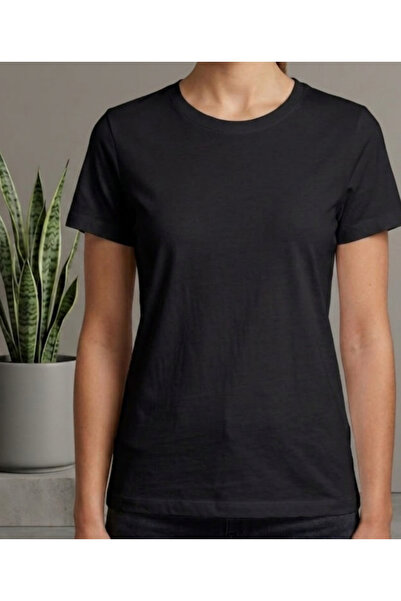 Kadın Tişört %100 Pamuk Slim Fit Dar Kesim Bisiklet Yaka Basic
