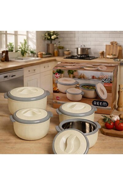 laverahome Rim Food Container Set - Beige with Gray - 4 Pieces |