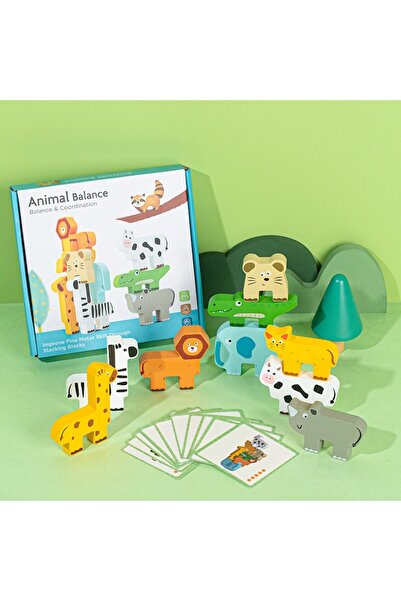 CasaDesteapta.ro Montessori Wooden Balance Game with Animals – Stacking Block...