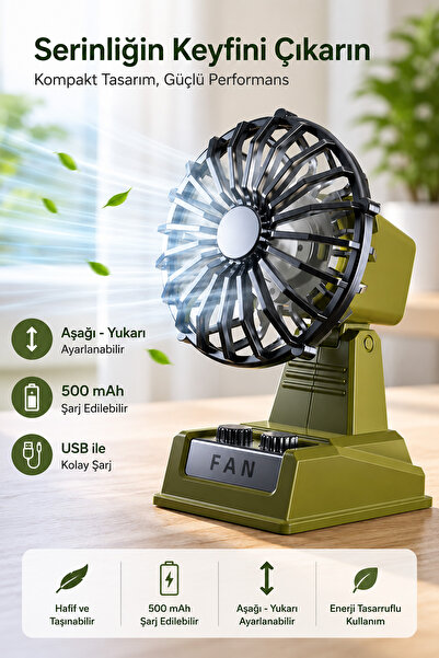 EXENAR Şarjlı Masaüstü Mini Vantilatör Retro Tasarım 2 Kademeli Mini Fan 500 ...