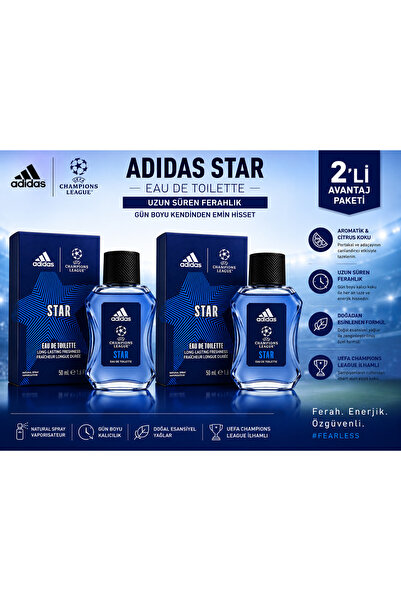 adidas UEFA Champions League Star Eau de Toilette EDT Erkek Parfüm 50 ml X 2 ...
