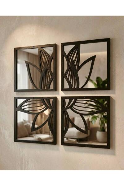 ERGEÇ TASARIM Lotus Serisi Aynalı Dekoratif Duvar Paneli 4 Parça | 20x20 cm &...