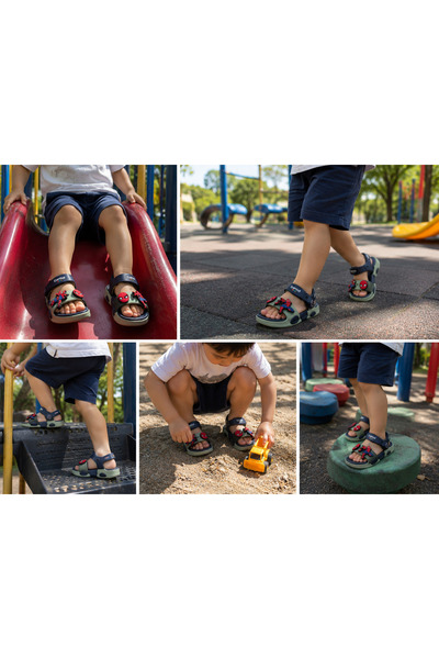 AkınalBella Boy's Pastel Green Navy Blue Beach Casual Figured Sandals