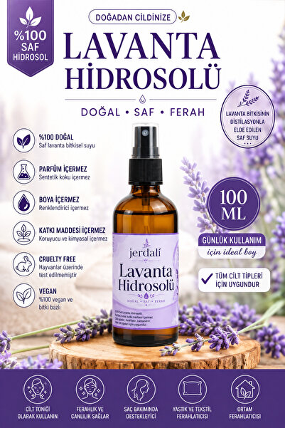 jerdali Lavanta Hidrosolü 100 ml | %100 Saf Doğal Lavanta Suyu | Buhar Distil...