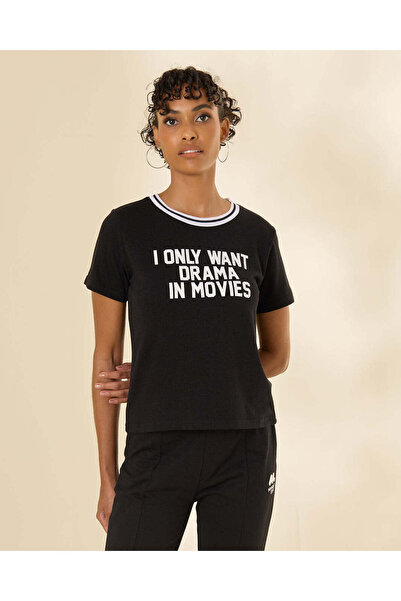REDTAG Women Black Printed T-Shirt