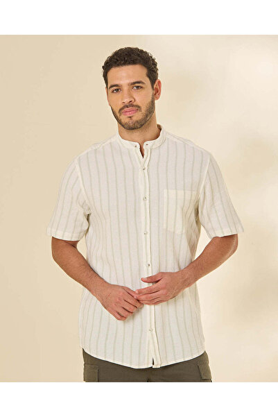REDTAG Men Ivory Striped Jacquard Dobby Shirt