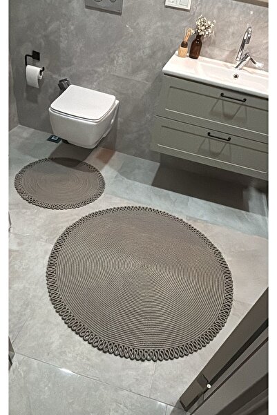 Halımax Milda Jüt Yuvarlak Gri Banyo Paspası Çift Taraflı Yıkanabilir Jüt Örg...