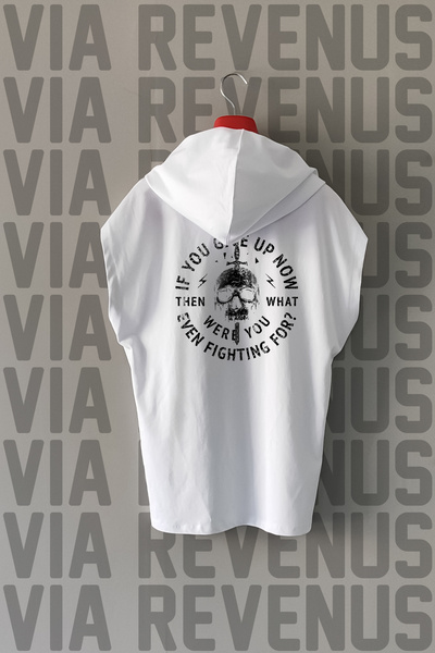 Vordevia Skull Motto Ön ve Arka Baskılı Sıfır Kollu Kapüşonlu %100 Pamuk Spor...