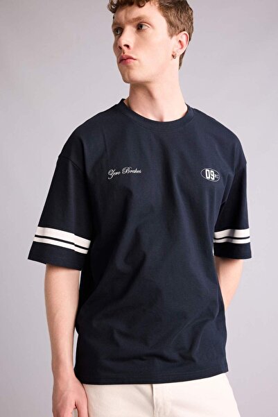 DeFacto 100% Cotton Boxy Fit Crew Neck Printed T-Shirt G5612Ax26Sm
