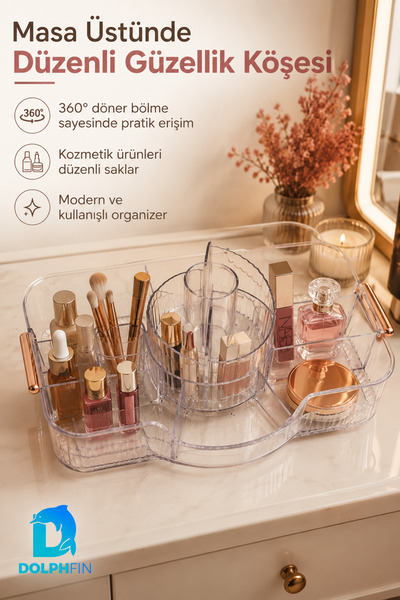 DolphFin 360 °   Rotating Makeup Organizer Transparent Multi-Compartment Cosm...