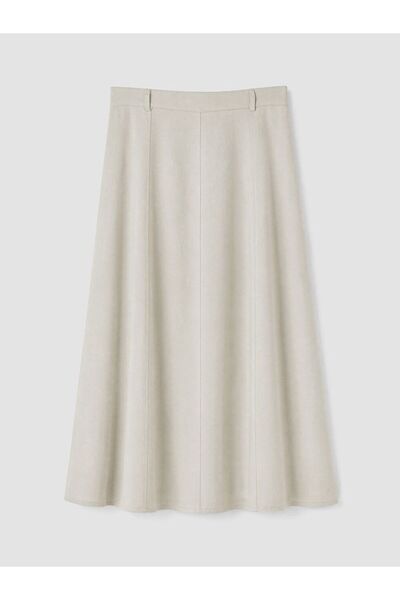 LC Waikiki Lcw Vision Beige Linen Blend A-Line Flared Skirt