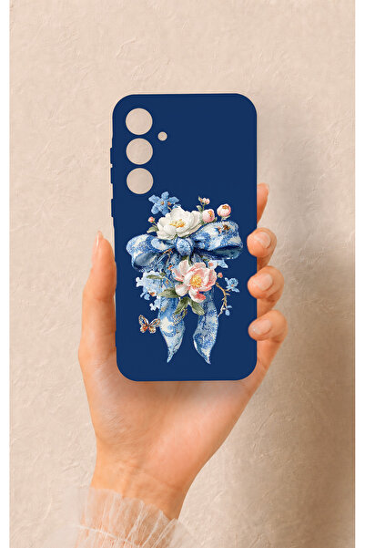 Vip Case Samsung A35 Uyumlu Mavi Kurdeleli Çiçek Desenli Silikon Kılıf