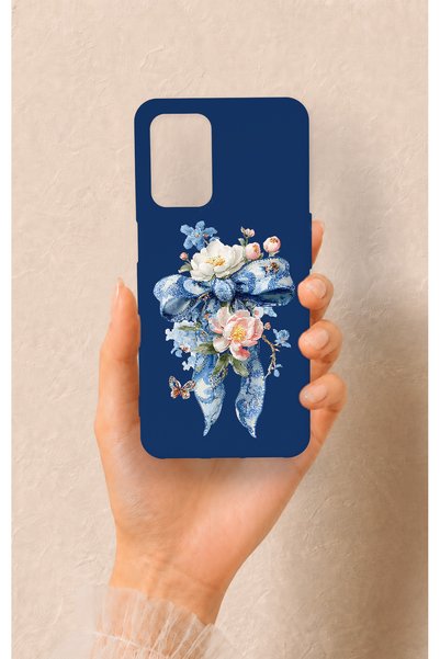 Vip Case Oppo A54 Compatible Blue Ribbon Flower Pattern Silicone Case