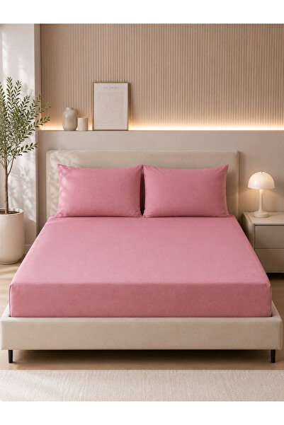 Rasel Tekstil Dream Soft Cotton Pink Double Elastic Bed Sheet Set 160X200 cm ...