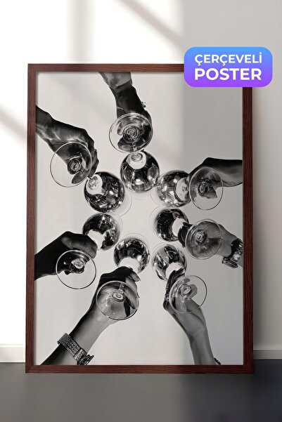 Postifull Şarap Kadehi Posteri, Kahverengi Çerçeveli Poster, Old Money Serisi...