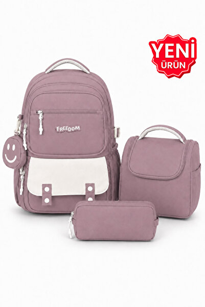 Çantaland 4-Piece Satin Fabric Waterproof Primary School Bag Set with Lunch B...