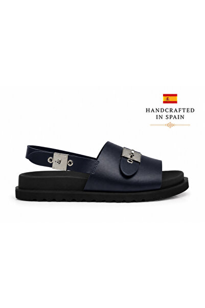 Castle Black Surface Sigrid Navy Blue Spain Production Women's Premium Sandals