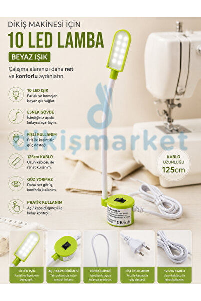 dm dikişmarket Dikiş Makinesi Mıknatıslı Spiralli Ledli Lamba Esnek Boyunlu ışık