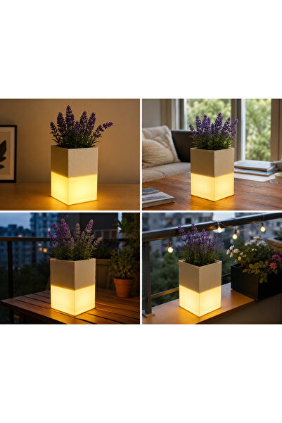 EMAS DESİGN AuraGlow LED Işıklı Saksı Abajur – Modern Dekoratif Masa Lambası ...