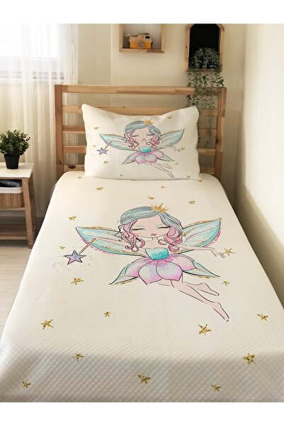 milbaygrup طقم بيكيه فردي مطبوع عليه Fairy Girl مقاس 160 × 220 سم باللون الأبيض
