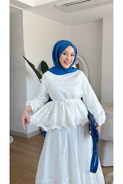 Moda Asrın Fisto Tesettür Giyim Tunik Etek Takım Beyaz