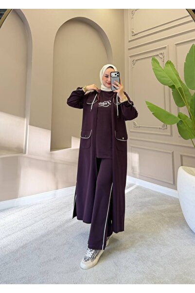 moda4b Women's 3-Piece Tracksuit Set with Hooded Long Cardigan Sweatshirt and...