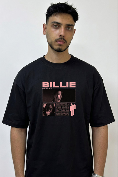 Anetos Billie Eilish_146 Dizajnirana široka crna majica sa printom